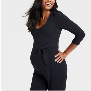 Tie Waist Maternity Jumpsuit
